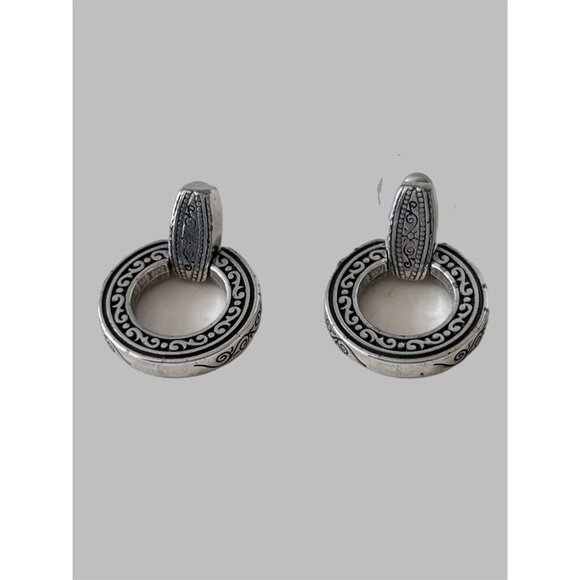 Beautiful Brighton Etched Open Circle Dangle Doorknocker earrings with post NWOT - Picture 3 of 6
